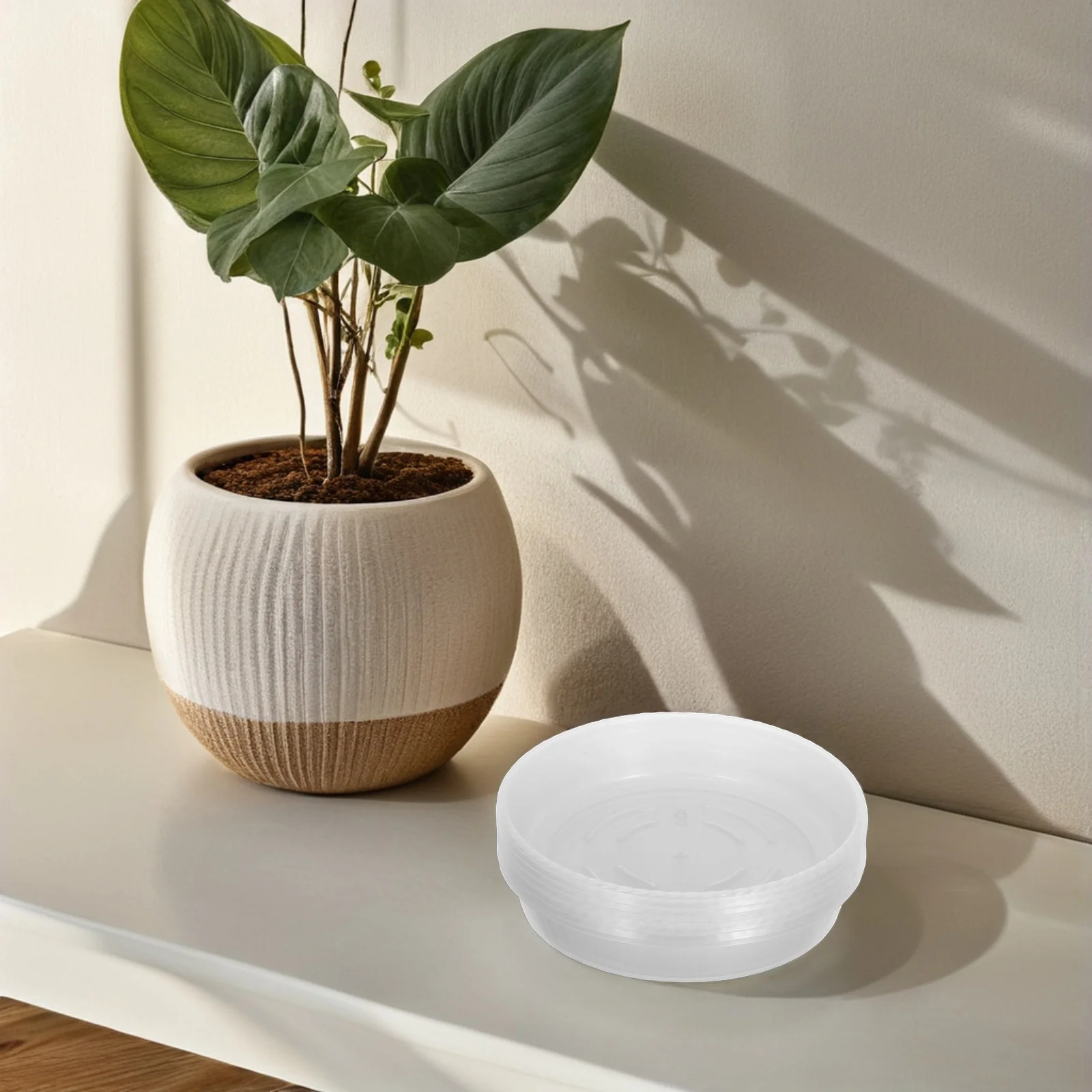 

6pcs Plant Water Trays Clear Plastic Drip Saucers Small Pot Catchers for Indoor Plants Spill Proof Drainage Tray Home Office