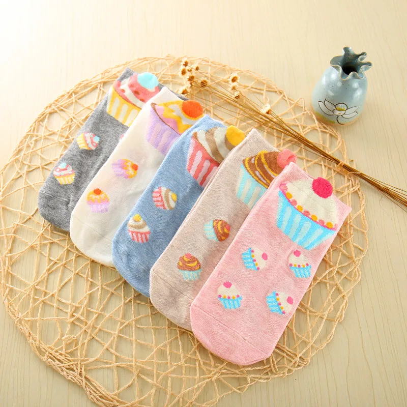 5 أزواج النساء القطن جورب كب كيك مريحة قصيرة جوارب بأشكال مضحكة لطيف Kawaii كريم الجنية باتي كعكة السكر الحليب جميل الكاحل الجوارب #3
