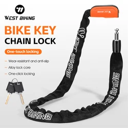 WEST BIKING Bicycle Chain Lock Anti-theft Safety Chain Lock With 2 Keys Durable Stronger E-bike Motorcycle MTB Road Bike Lock