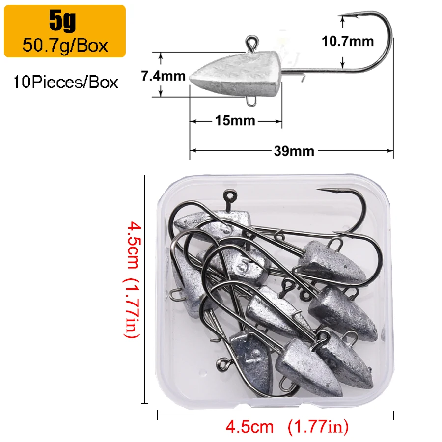 MrLurion Box-Paket 3,5 g 5 g 7 g 10 g 14 g 21 g 28 g Dreieckskopf-NED-Haken für weiche Wurmköder. Angeln Jigging-Kopf-Haken-Rigs
