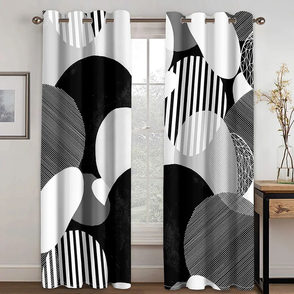 

Modern Geometric Circle Curtains Black White Window Drapes 2 Panels Abstract Living Room Bedroom Home Decor