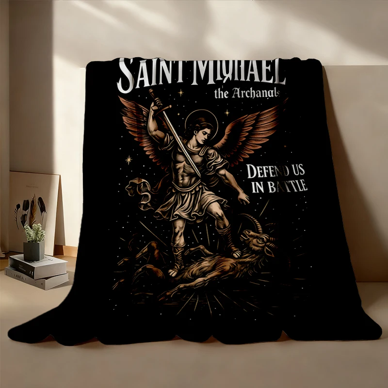 The Archangel Flannel Blanket, Catholic Saint Quote, St. Michael Archangel Flannel Throw, Defend Us in Battle