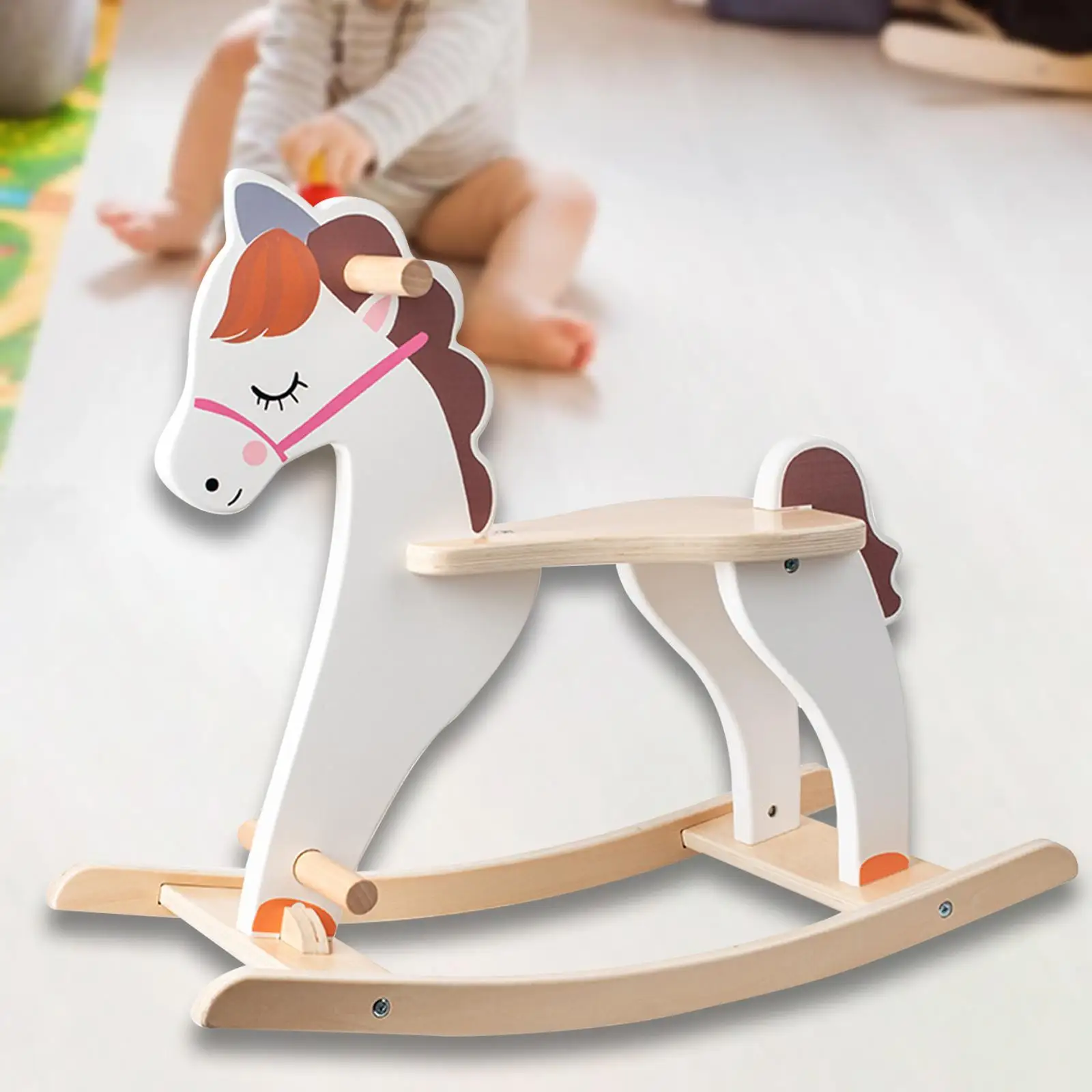 

Rocking Horse Infant Ride Toy Rocking Animal Birthday Gift Nursery Wooden Rocker for Baby Child Children Boys Girls Party Favor