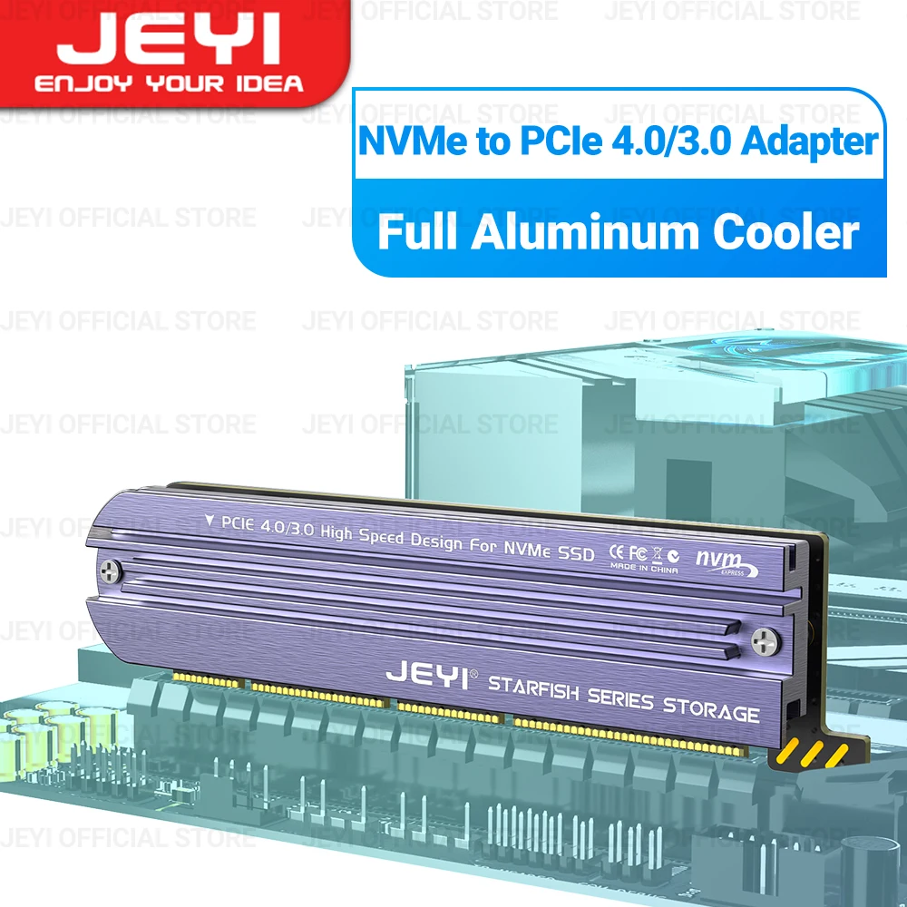 JEYI M.2 NVME to PCIe 4.0 3.0 Adapter With Aluminum SSD Heatsink, NVMe 64Gbps Gen4 PCIE X4 X8 X16 Expansion Card for Desktop