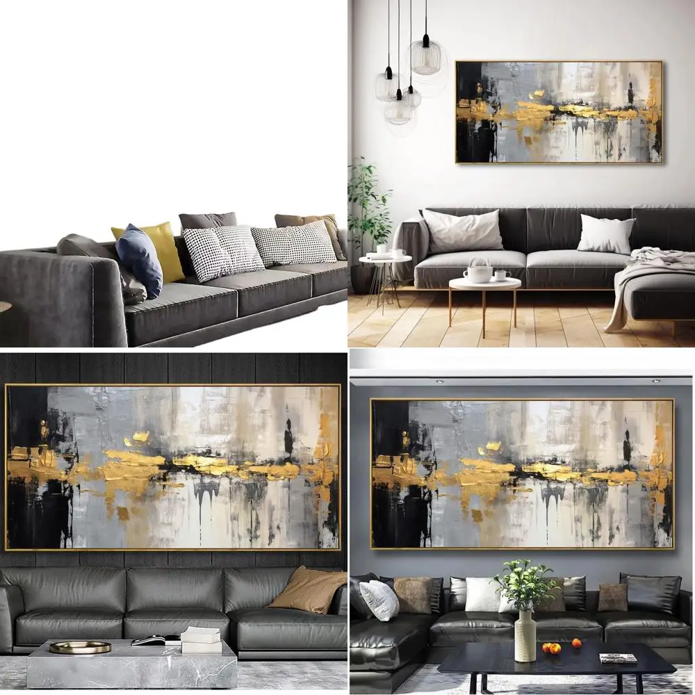 

Черно-белые современные настенные рисунки в рамке 20x40 с золотисто-желтыми линиями для декора дома и офиса