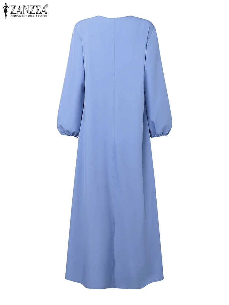 2025ZANZEA Herbst Maxi Lange Kleid Frauen Elegante Langarm Solide Plissee Sommerkleid Patchwork Kleider Muslimischen Abaya Robe Femme
