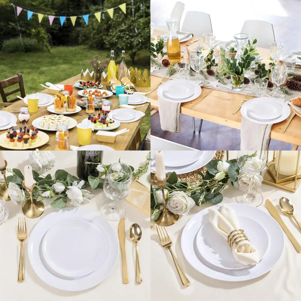 

100 Disposable 10 Dinner & 7 Dessert White Plates - Perfect for Parties & Weddings