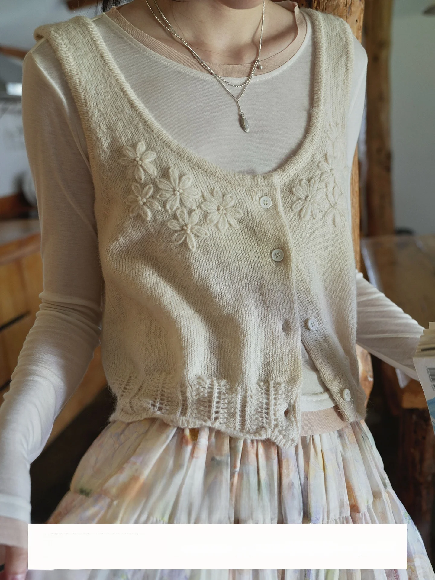 

Handmade Knitted Early Autumn Open Cardigan Vest Women's Style Six-In-One Wave Bottom Hem Sweater Loose Fit Casual Style