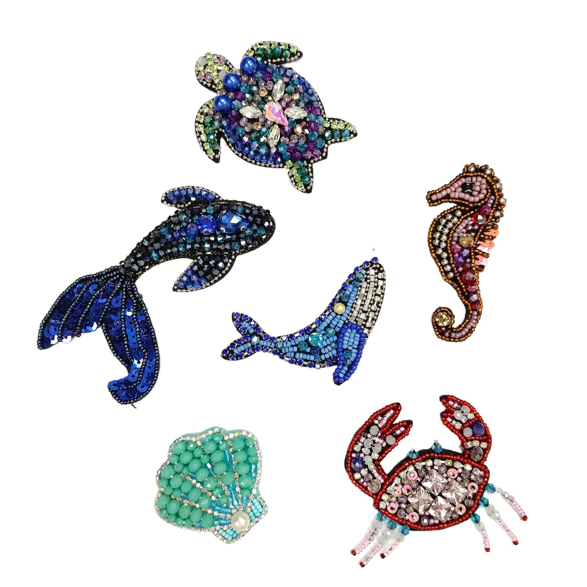 Marine Animal Handmade Beaded Sew On DIY Women's Dress Hat Suit Colorful Diamond Beaded Tassel Patch Clothes accessories