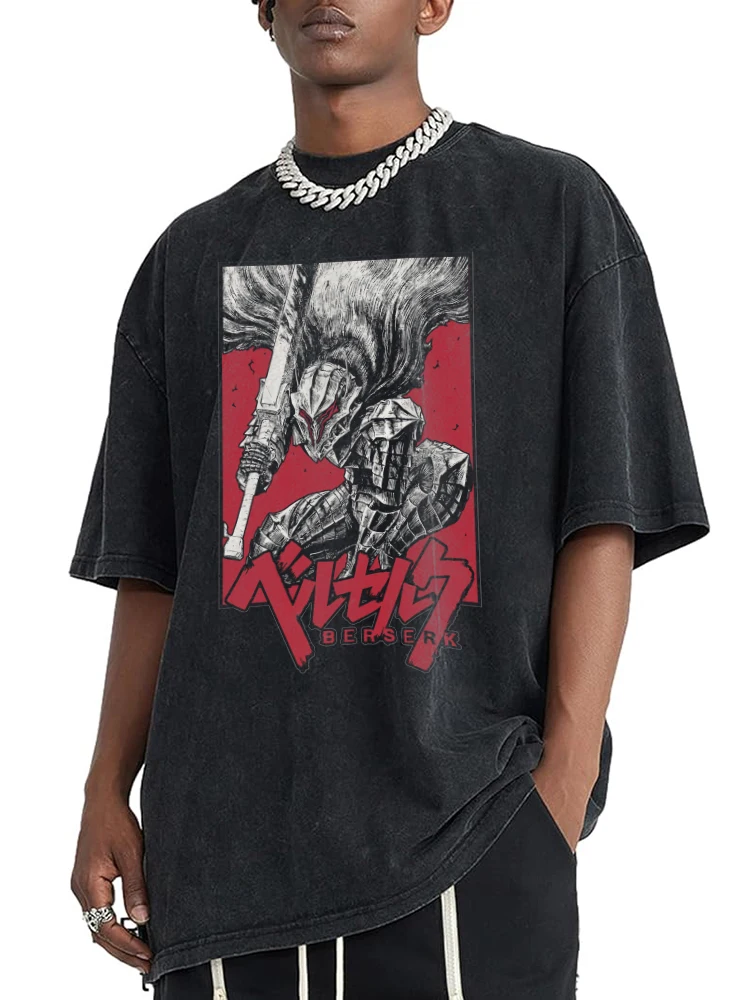 BERSERK Anime DTG Print Men Vintage Cotton T shirt Summer O Neck Casual Tops Tee Oversize Plus size Clothes Women Tshirt