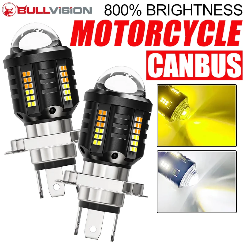 1/2PC 9003 H4 Dual Color Switchable Motorcycle Headlight H4 LED Bulb White/Yellow for All-Weather Riding Motorbike Head Lamp