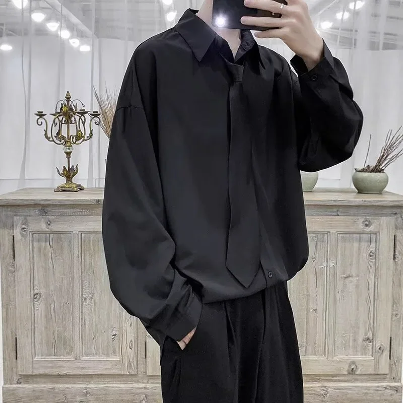 قميص رجالي فضفاض غير رسمي بأكمام طويلة رائجة البيع للموسم نمط جديد عصري لون نقي تصميم بسيط متعدد الاستخدامات على الطراز الكوري #2