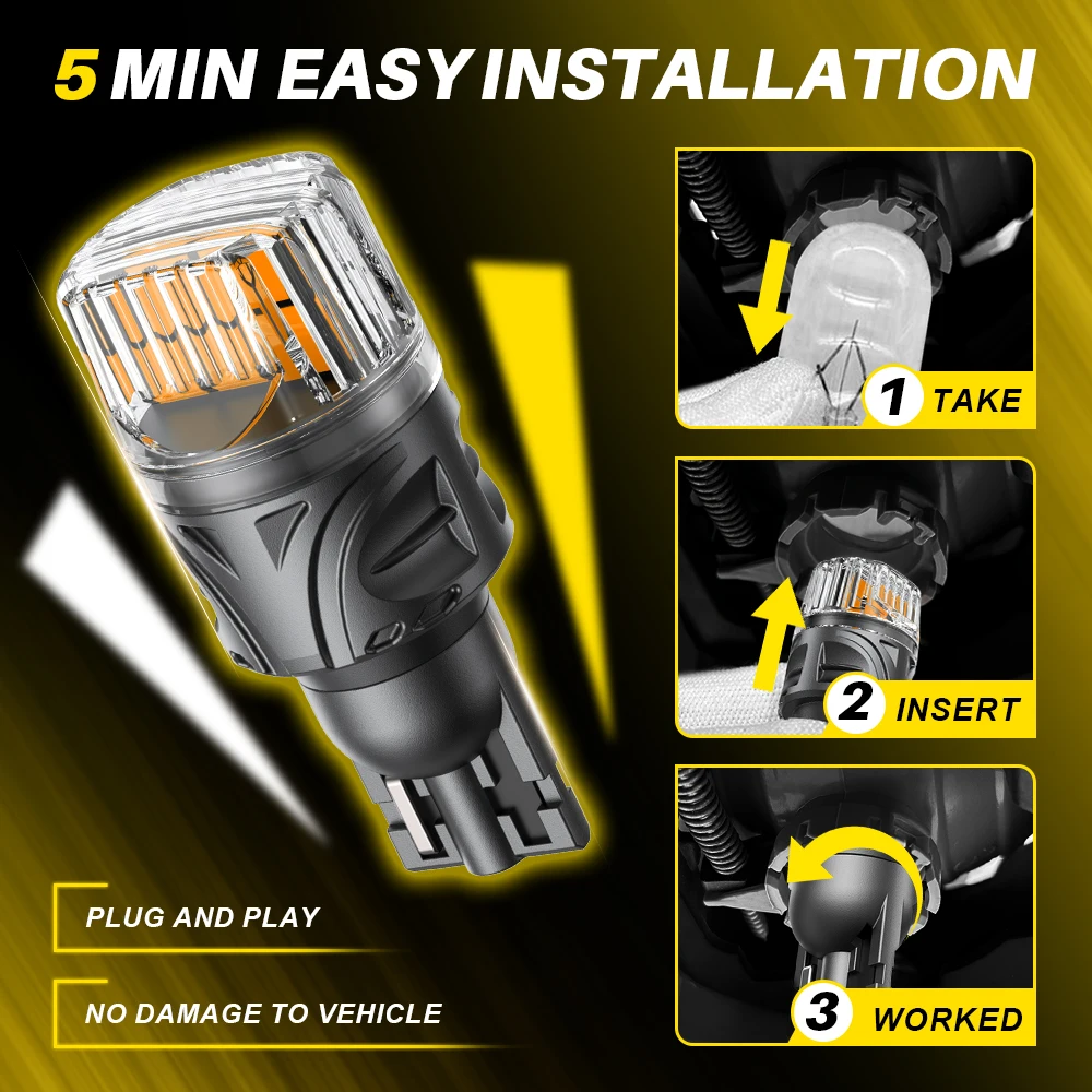 AUXITO 2Pcs T15 W16W LED Yellow Reverse Light CANBUS Error Free White 912 921 Car LED Rear Back-up Light With Cover Auto Lamp