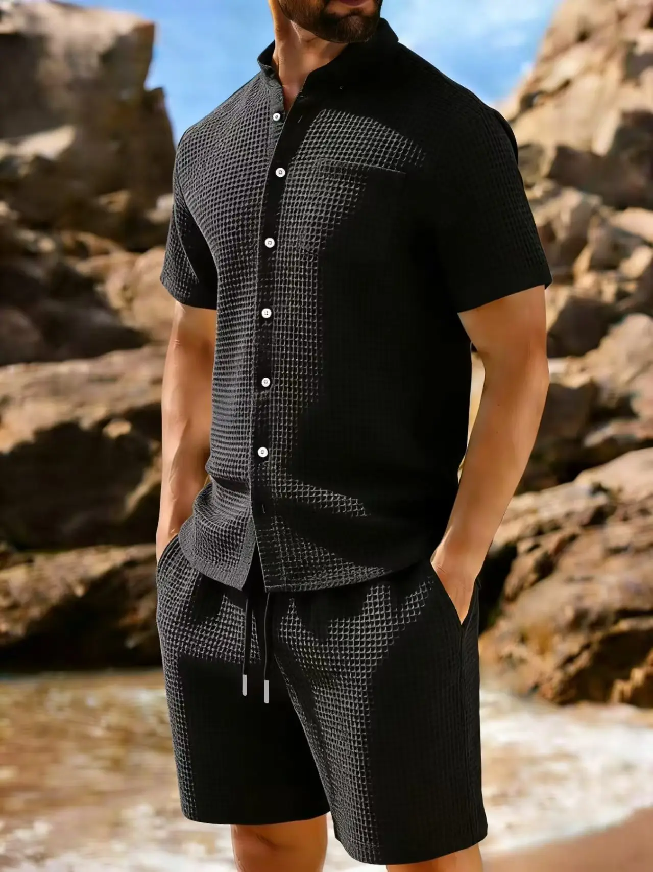 8 colors European and American new summer men's fashion pure color casual blended short-sleeved T-shirt shorts suit S-3XL size