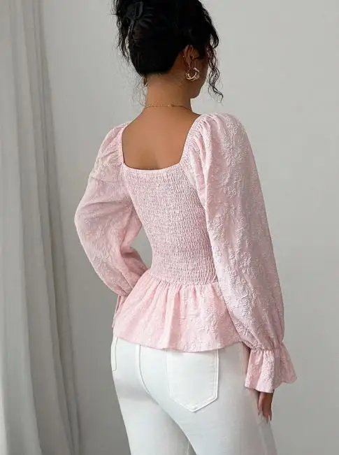 

2025 Autumn New Women's Fashion Style Elegant U-neck Lace up Long Sleeve Top Women's Wear