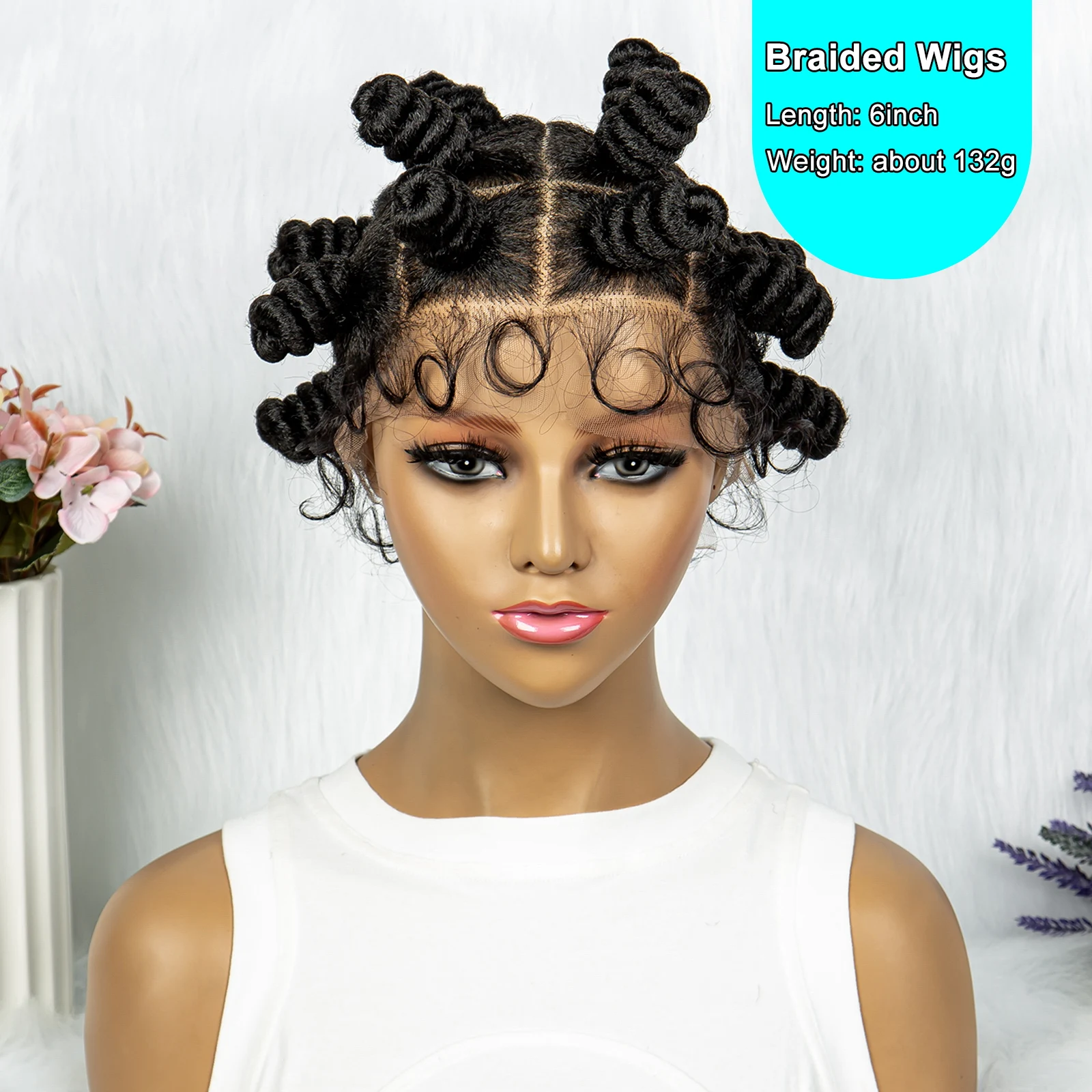 Bantu Knotless Braids Wig Synthetic Box Braided Hair Twist Braided Buns Wig Full Lace African Braiding Hair For Black Women