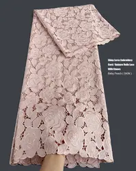 Baby Peach Swiss Voile Lace With Stones Sparkling Lurex Embroidery African Cord Guipure Fabric Special Events Occasional Wear