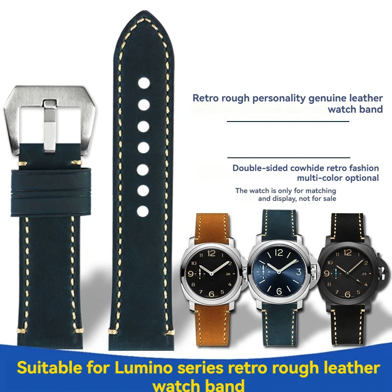 Genuine Leather Rivets Watch Band 22mm 24mm 26mm Vintage Crazy Horse Leather Bracelet Strap Replacement for Panerai Breitling