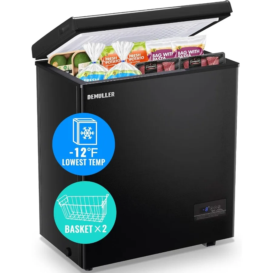 

Large Capacity Chest Freezer Mini Deep Freezers Down to -11.2 with TWO Removable Baskets Freestanding Black Compact Size Ideal