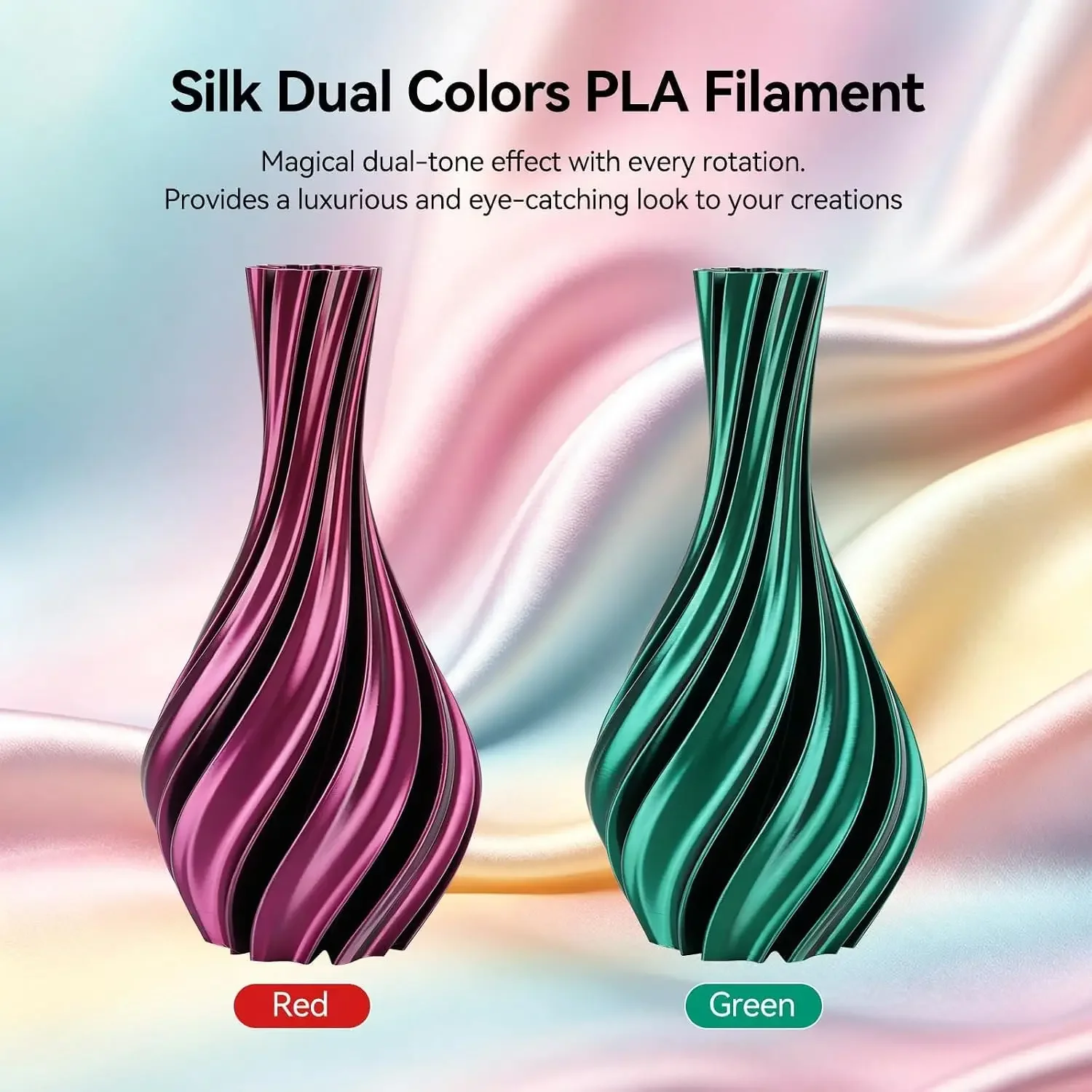 USA Stock 10KG Silk PLA Filament, Multicolor 3D Printer Filament, Dual Color PLA Filament, Dimensional Accuracy 1.75mm (+/-0.02m