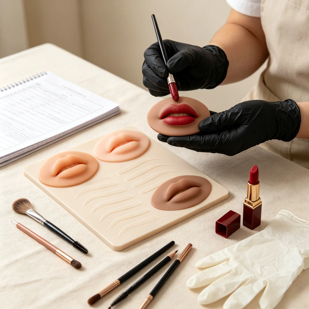 Reusable 5D Silicone Practice Lips Skin European Solid lip block For PMU Beginner Training Tattoo Permanent Makeup