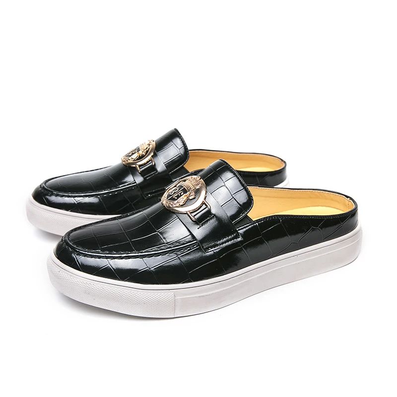 

GIOIO повседневная удобная кожаная обувь, модные лоферы, мужская обувь, сабо из искусственной кожи, полосатые полусандалии без шнуровки на плоской подошве с тиснением