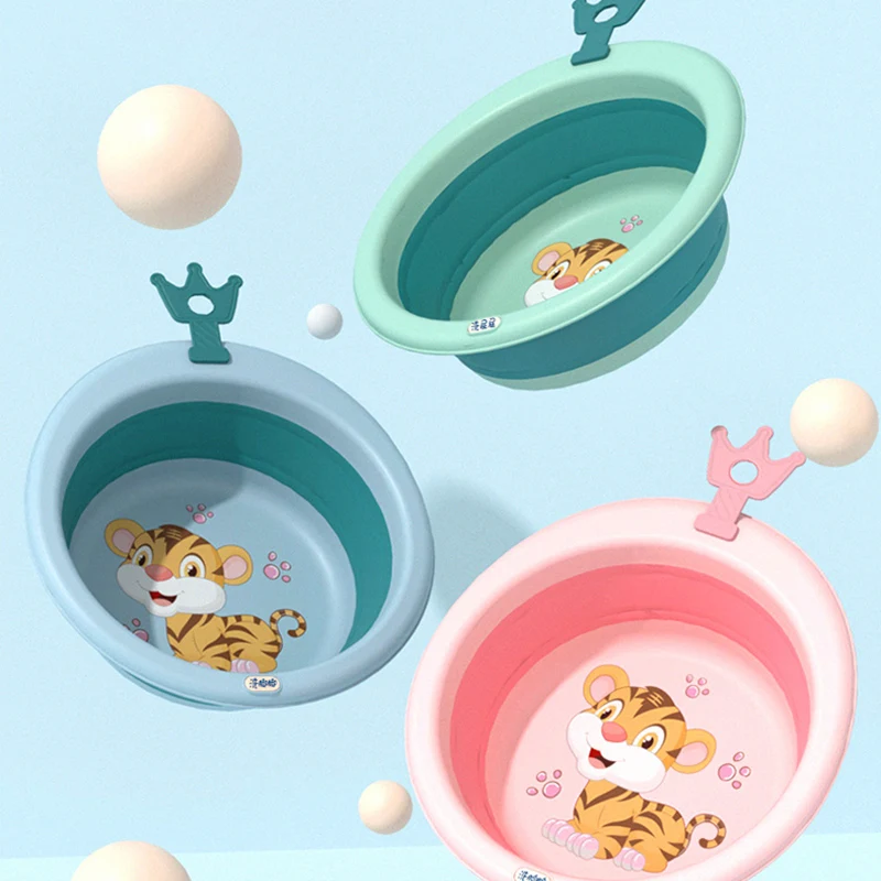 Lavabo de plástico portátil con corona de dibujos animados para bebé recién nacido, lavamanos de glúteos, Mini lavabo colgante plegable para niños