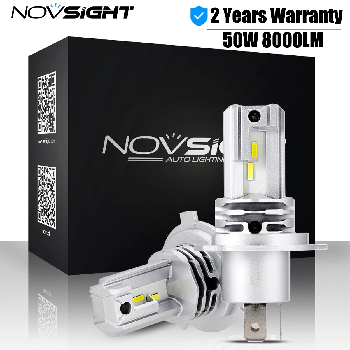 NOVSIGHT H4/9003/HB2 Hi/Lo Car Headlight 6000K 50W 8000LM 9V-32V LED Fog Light Bulbs Headlight Bulb Mini Design 1:1 Waterproof