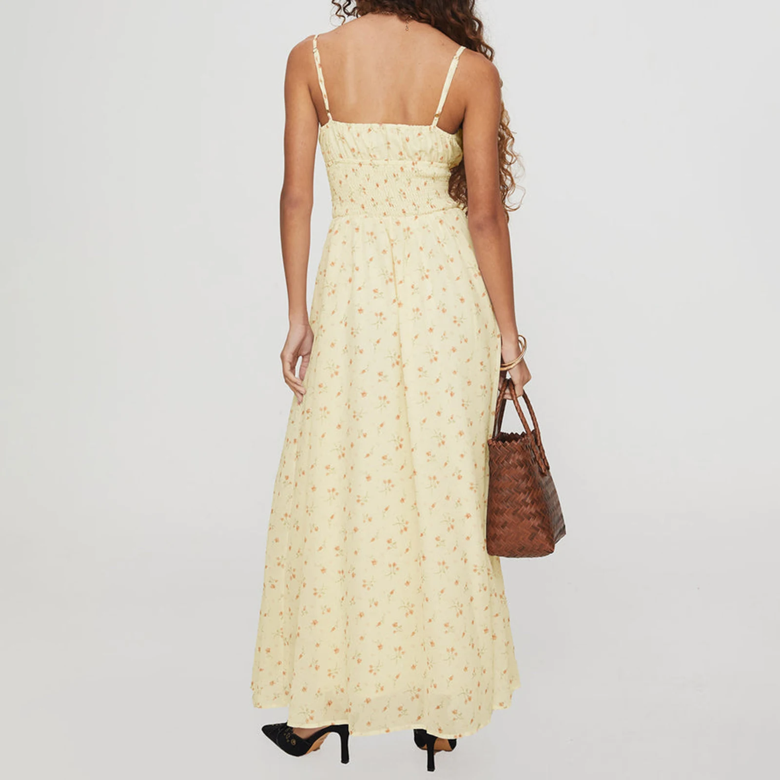 Mulheres verão cinta de espaguete boêmio deslizamento vestido sem mangas tie-up floral impressão solta vestidos longos