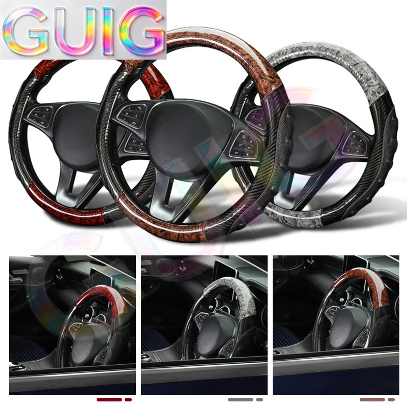 Car Truck PU Leather Embossed Steering Wheel Cover Steering-Wheel For Auto Diameters 36 38 40 42 45 47 50CM 7 Sizes to Choose