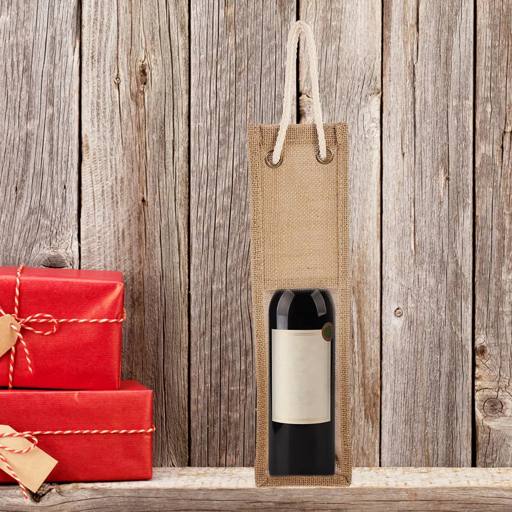 

2Pcs Wine Gift Bag Jute Bottle Carrier with Transparent Window Strong Handles for Red Wine Storage Reusable Elegant