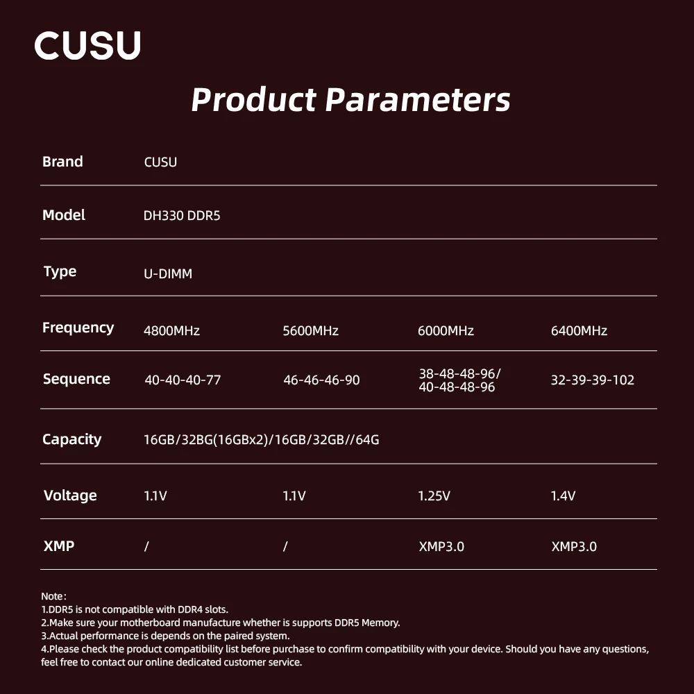 CUSU DDR5 4800MHz 5600MHz 6000MHz 6400MHz 16GB 32GB 64GB 16GBx2