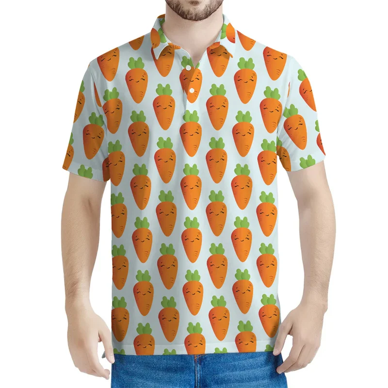 Cartoon Carrots 3d Printed Polo Shirt For Men Children Summer Short Sleeved Lapel Tees Vegetables Pattern Button T-Shirt Tops