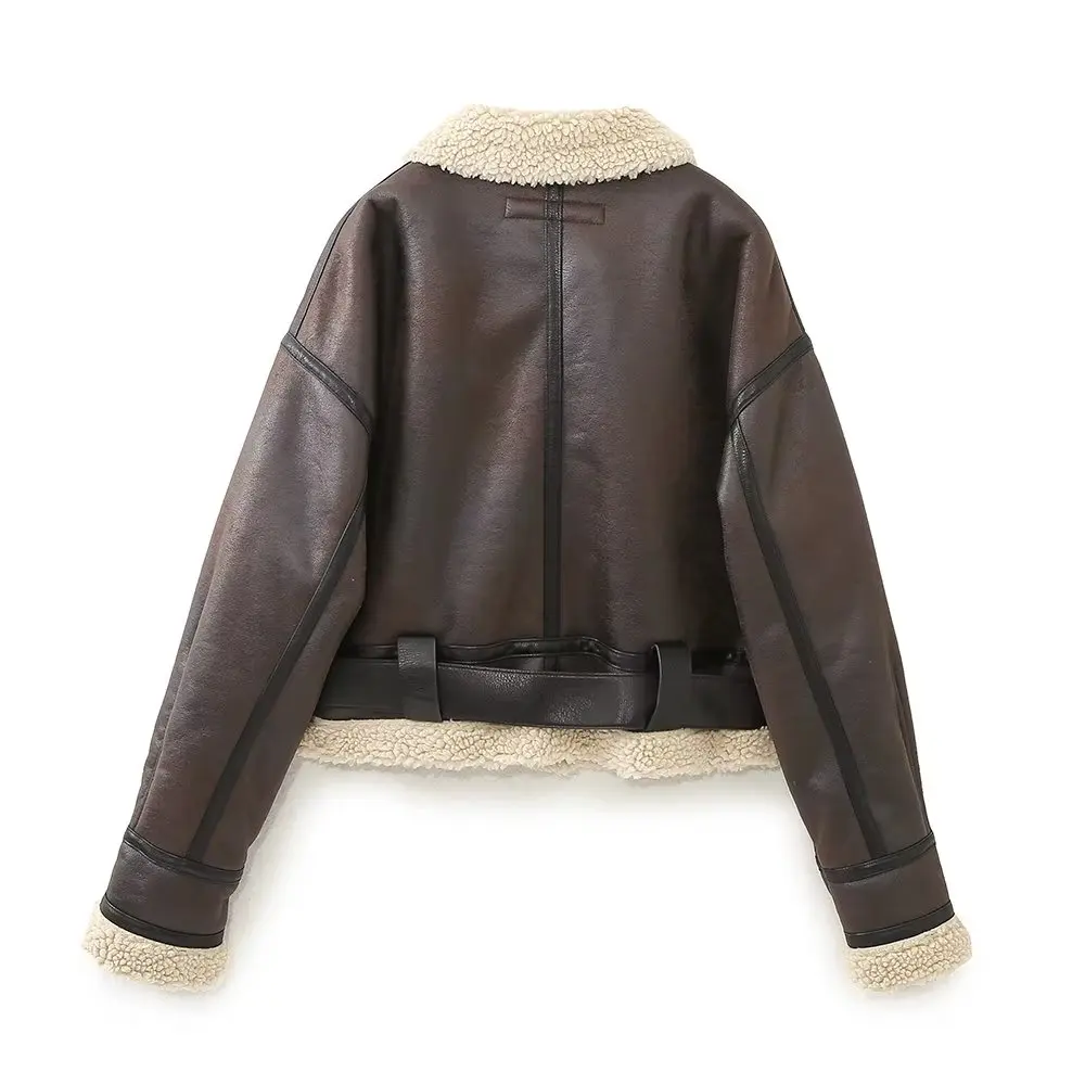 

Jenny&Dave With Plush Winter Coat Boyfriend Style Bomber Jacket Women American Retro Pilot Leather Jacket Coat