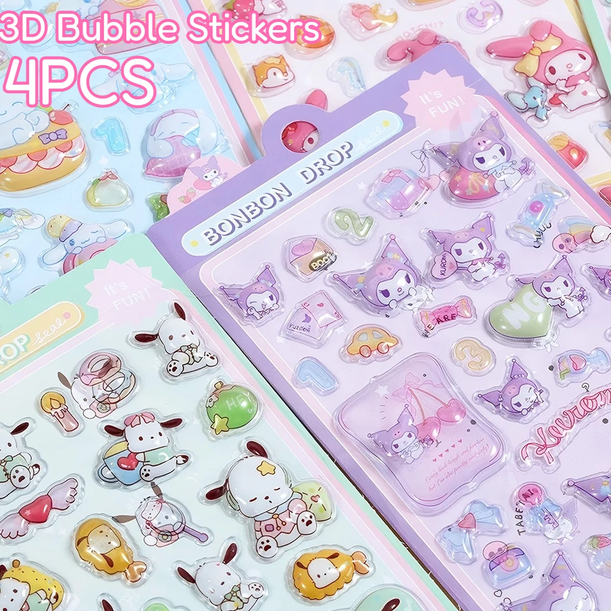 Melody 3D Bubble Stickers Nieuwe Cartoon Creatieve Kitty Cat Pochacco Stickers Kinder DIY Materiaal Sanrio Stickers Verrassingscadeau