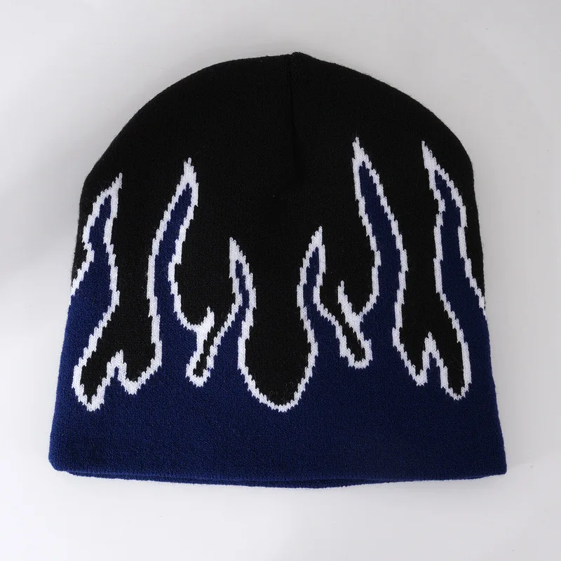 Men's and women's flame-patterned knitted hat, a stylish and trendy streetwear hip-hop beanie, perfect for vacations and holiday