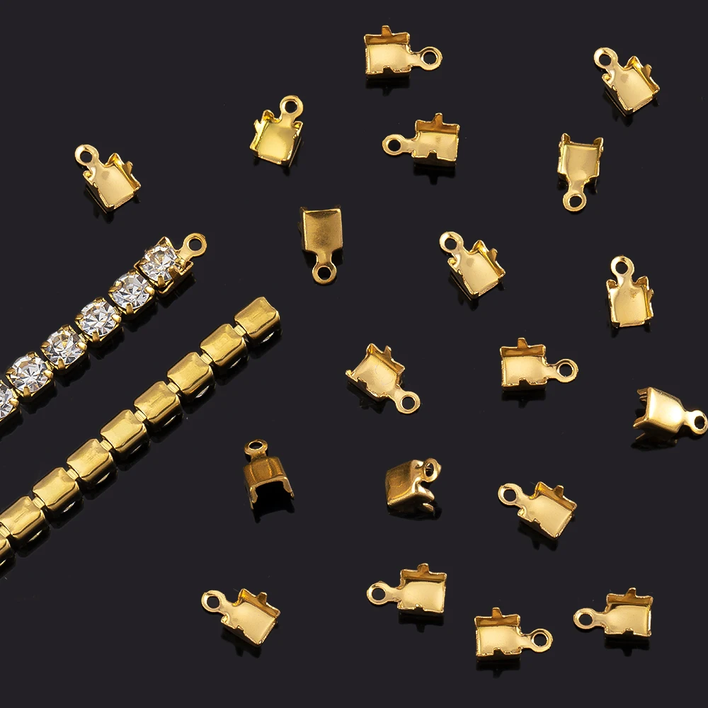 

30pcs/lot Stainless Steel Gold Crimp Clasps Cords End Clip Tip Fold Crimps Cubic Zircon Chains Connectors for DIY Jewelry Making