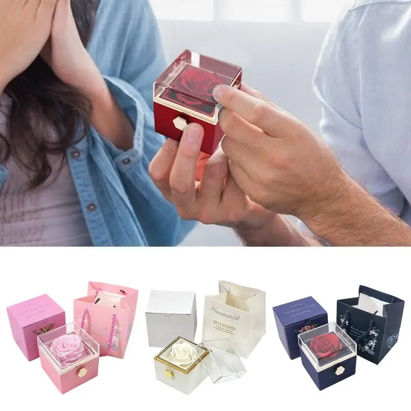 

Ring Box Romantic Flower Case Creative Rotating Preserved Rose Ring Box For Wedding Engagement Ceremony