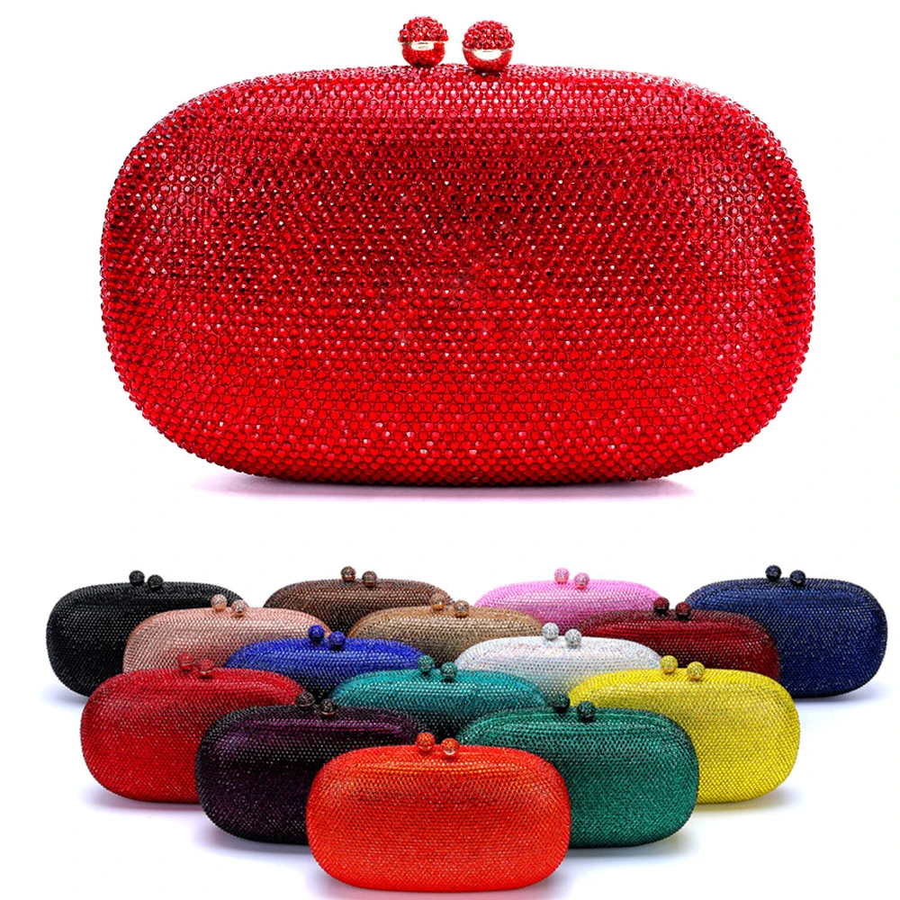 

Gold/Silver Diamond Evening Clutch 15 Colors Women Pure Crystal Party Prom Bags Bridal Wedding Dinner Clutch Purse and Handbags