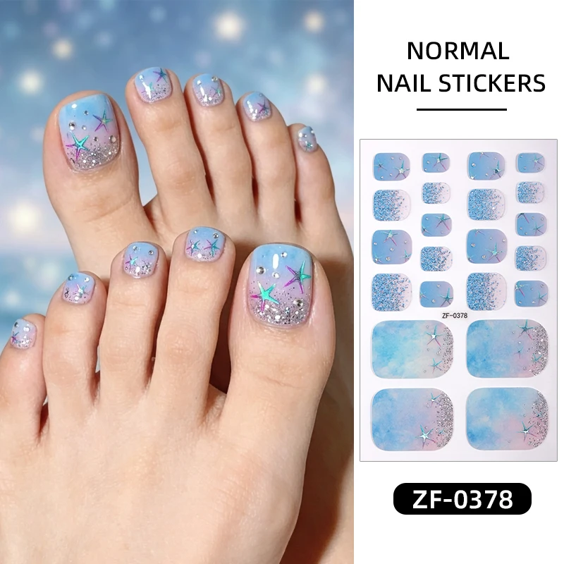 22Tips Summer Starfish Shell Toe Nail Stickers Adhesive Baking Free Toe Nail Strips for DIY Foot Press on Nail DIY Decoration