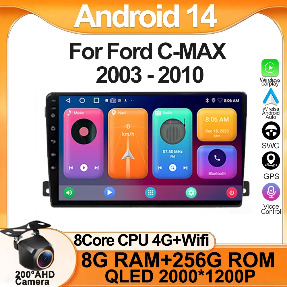 

For Ford C-MAX 2003 - 2010 Multimedia Video Player GPS Navigation Stereo Head 5g WIFI HDR Screen No 2din dvd Android 13 BT DSP