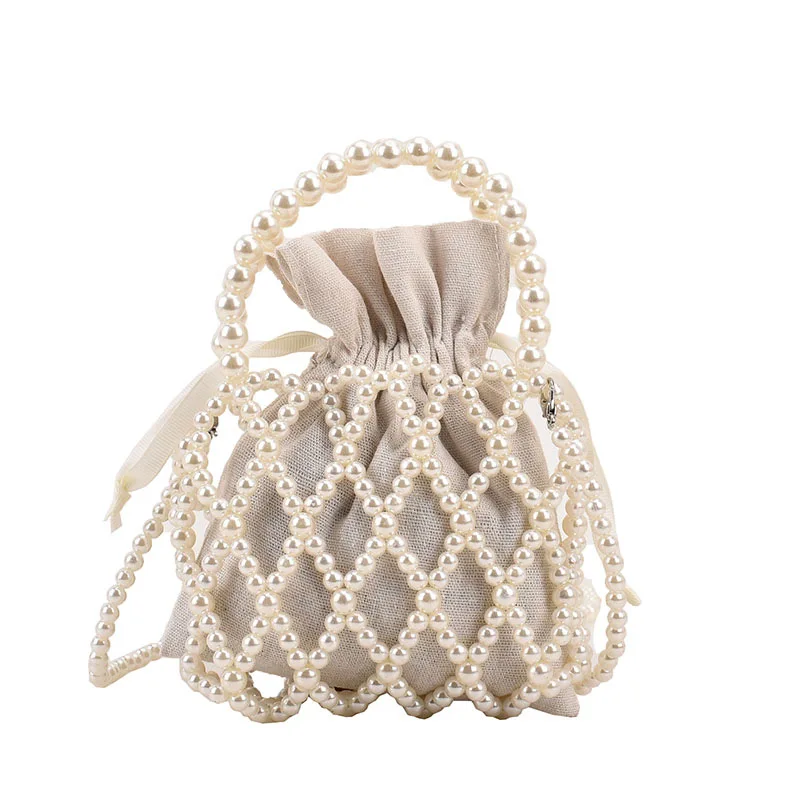 Handmade Pearl Bag Sweet Designer Brand Shoulder Tote Bag Bead Handbag Women Handmade 2023 Summer Party Small Bucket Purse