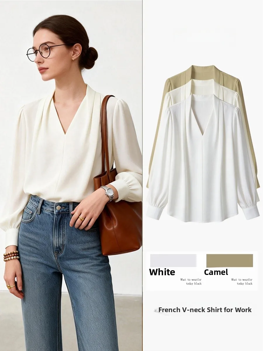 

Шелковые айрты, женский весенне-осенний новый топ с v-образным вырезом и длинным свеком, дизайн Sensation для похудения, профессиональный топ для взрослых