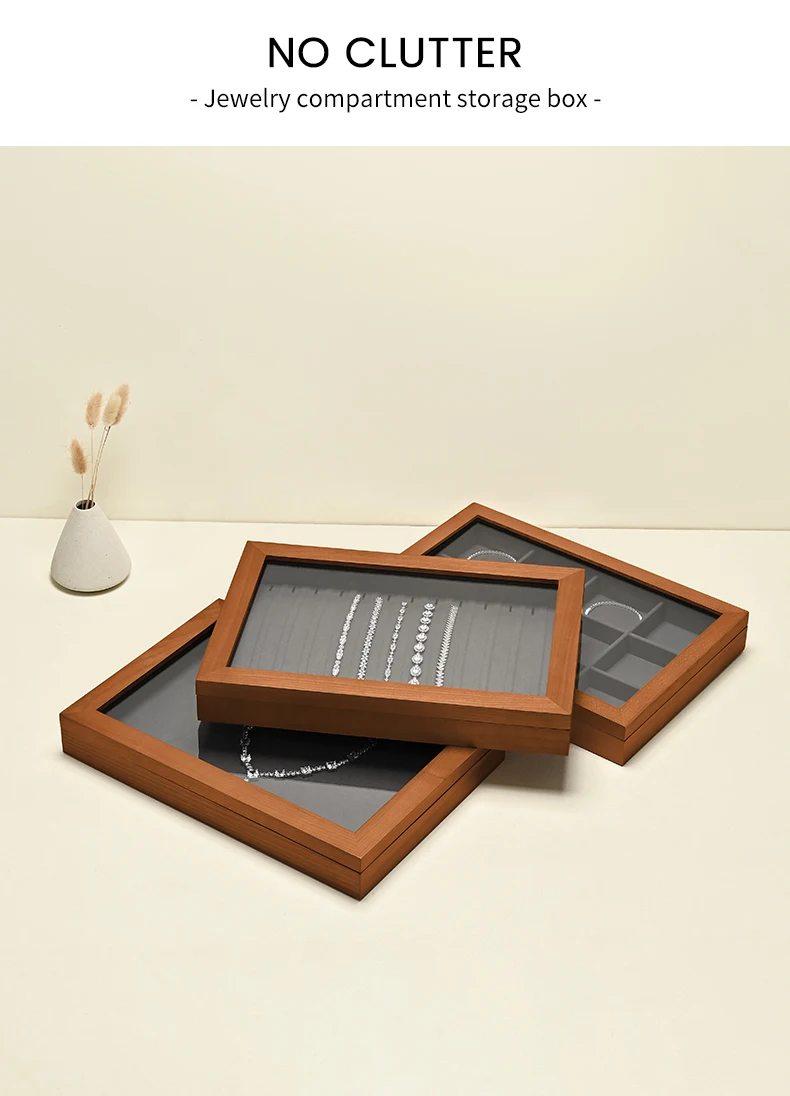 Wooden 3 in1 Multi-function Jewelry Display Box High quality Microfiber Ring Earring Bangle Organizer Case Luxury Storag Box