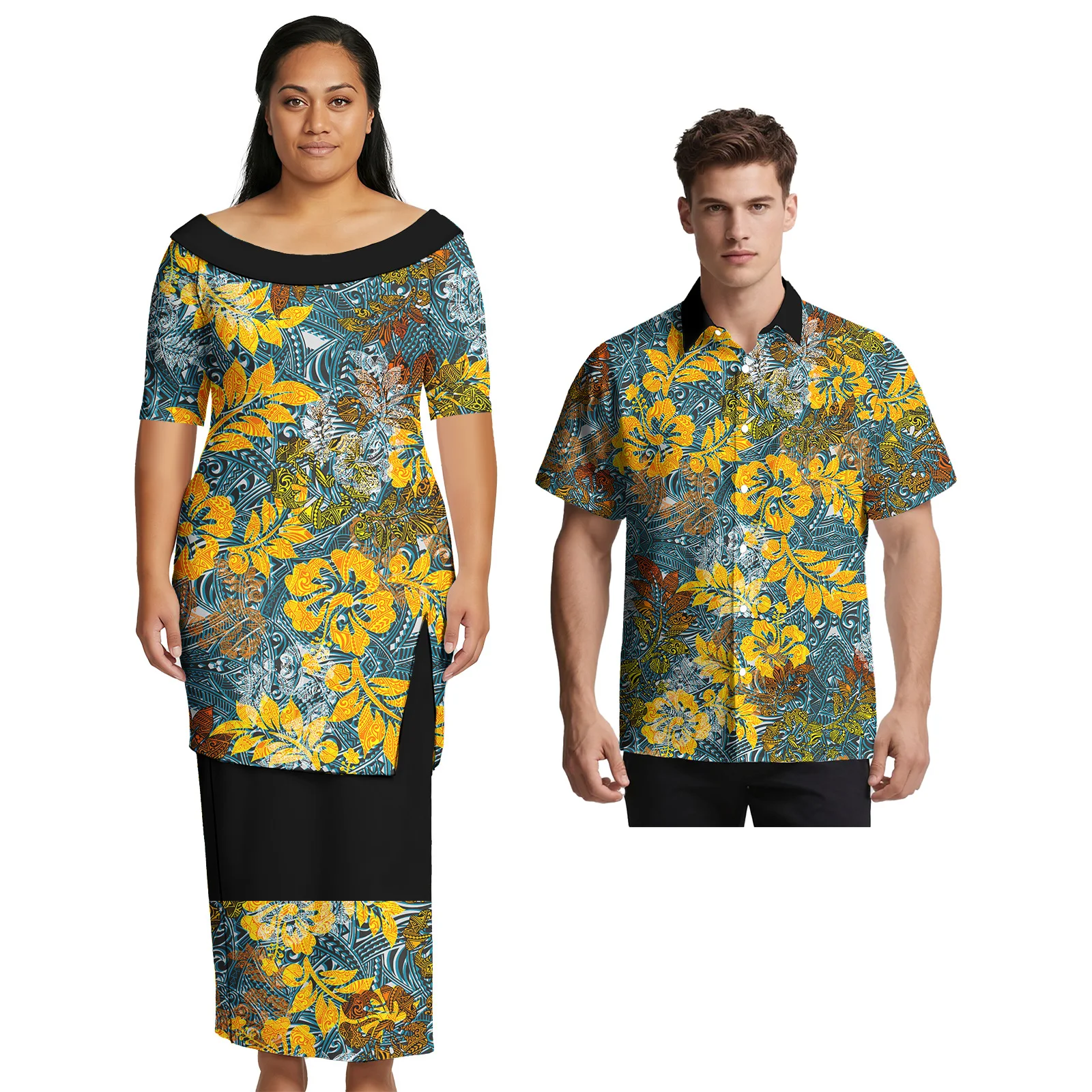 Novo Design 2026: Saias Femininas Elegantes com Estampa Personalizada Samoana e Camisas Masculinas Havaianas Deslumbrantes – Roupas Polinésias para Casais