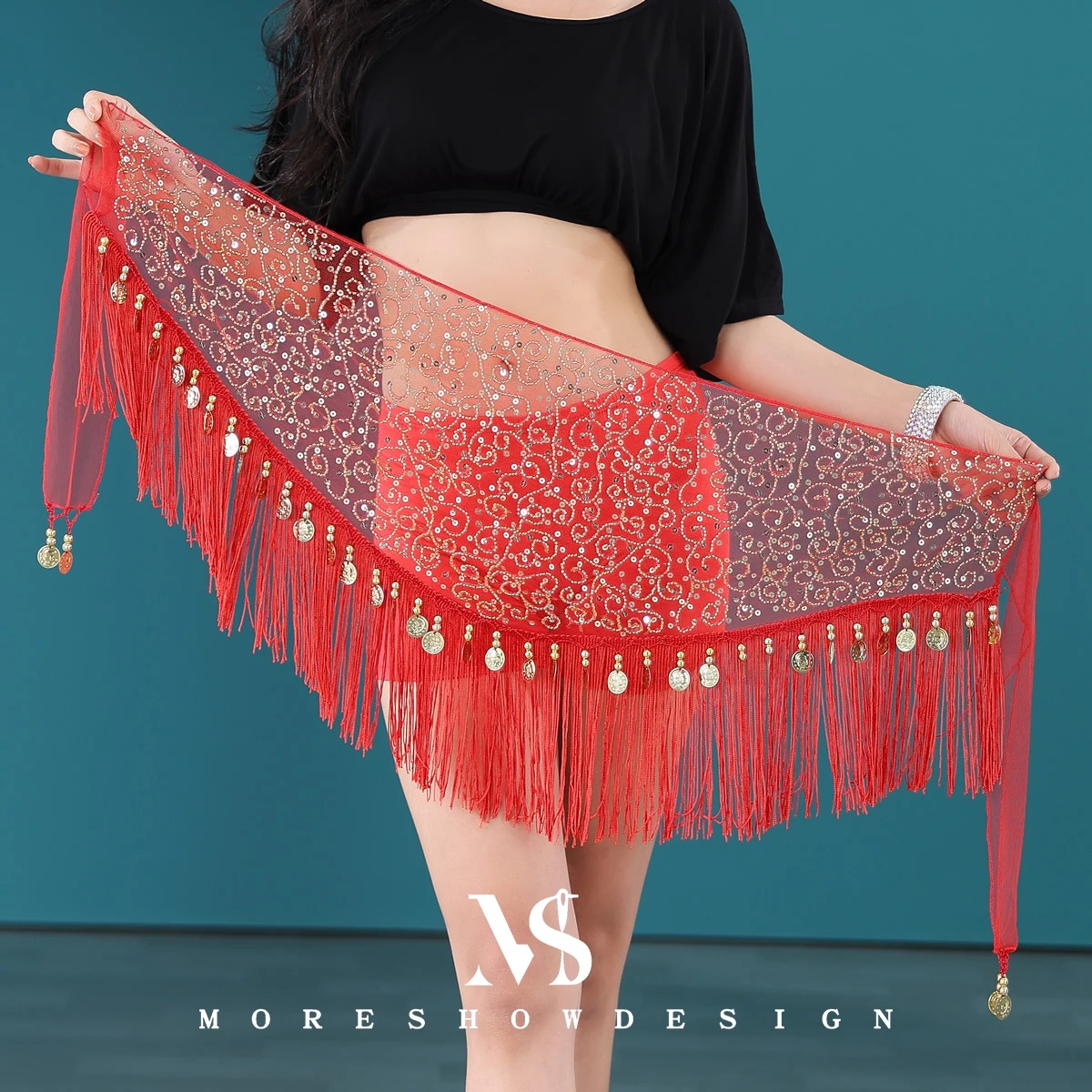 Akcesoria do tańca brzucha Pas z łańcuszkiem dla kobiet Występ na scenie Pas biodrowy Odzież taneczna Moneta Szalik na biodra Rekwizyty do ćwiczeń tanecznych