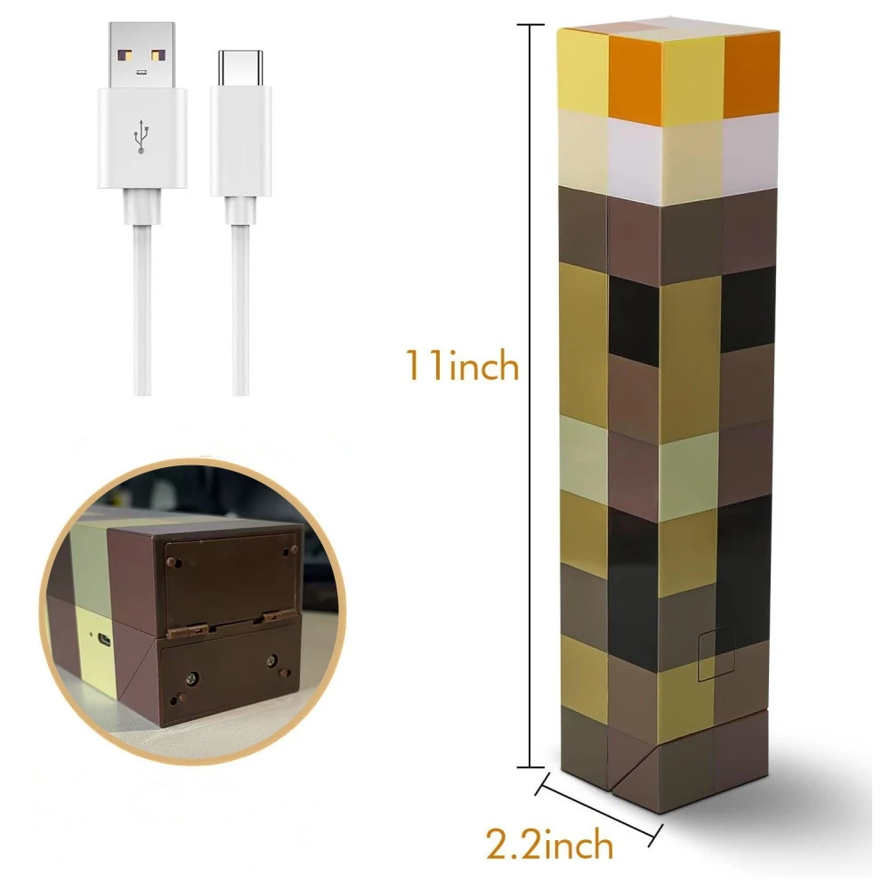 MC لعبة براونستون الشعلة مصباح الشكل 4 ألوان LED ضوء الليل غرفة نوم ديكور الجدول مصباح USB شحن مع مشبك لعبة أطفال Gif