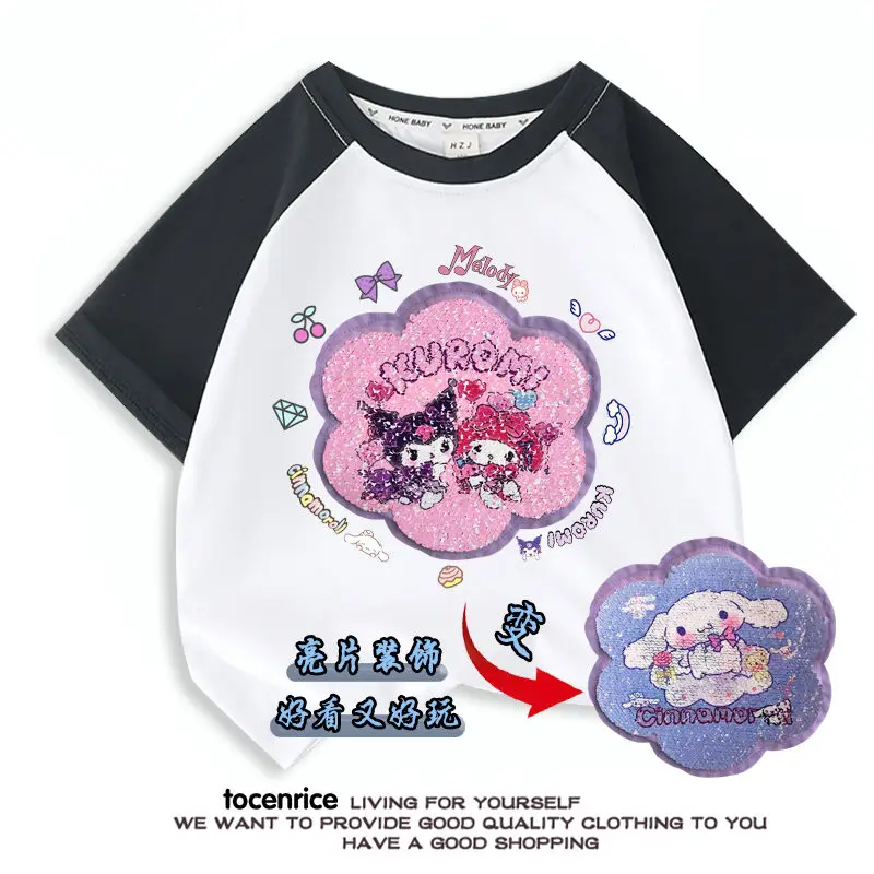 

My Melody Kuromi Anime Kawaii Sanrio Short Sleeve Clothing Cute Cartoon Change Cinnamorol T-Shirt Gifts for Girls