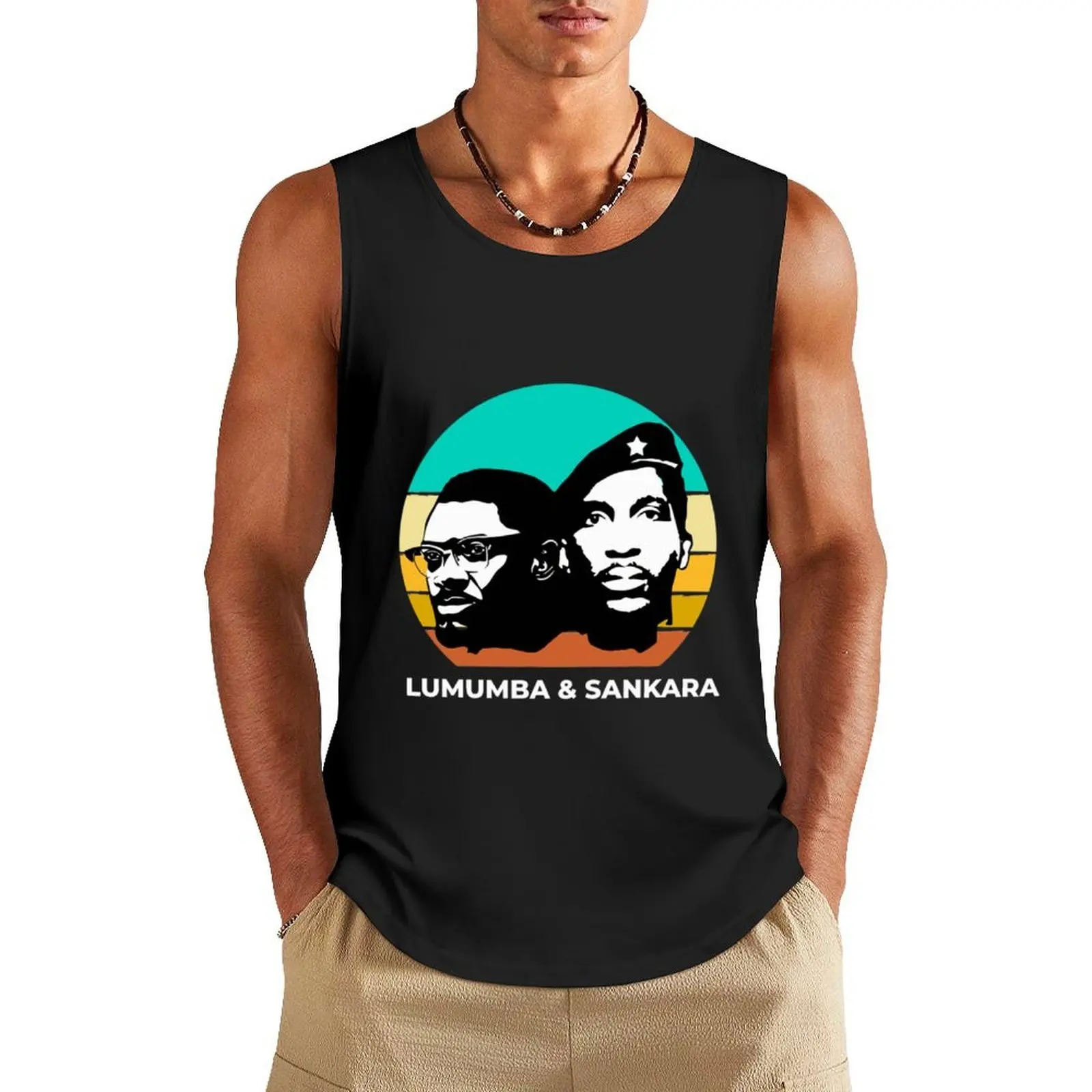 

Sankara and Lumumba Retro Sunser Tank Top man vest sleeveless gym shirt man fitness cute tops Men's sleeveless t-shirt