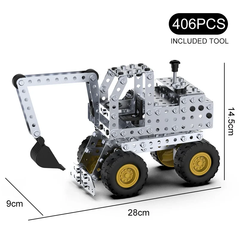 Bloques de construcción de ensamblaje de Metal 3D creativos, modelo de excavadora, vehículo de ingeniería, tuerca de ladrillo MOC, juguete para regalo para niño